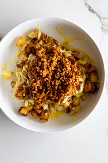 Taco meat in taco bowls