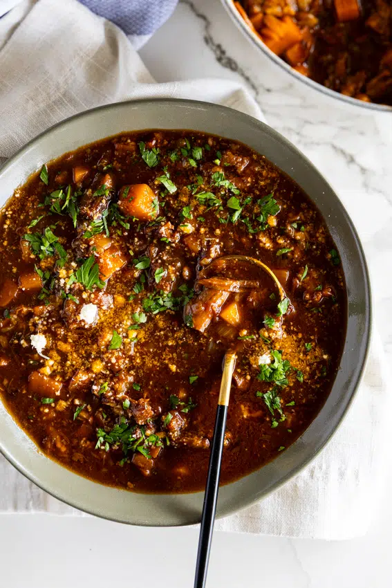 Leftover oxtail soup.
