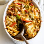 Taco Pasta Bake in an oval casserole dish.