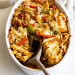 Taco Pasta Bake in an oval casserole dish.