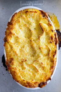 Baked Cottage Pie on sheet pan.