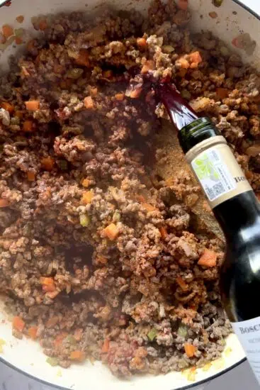Red wine added to cottage pie filling.