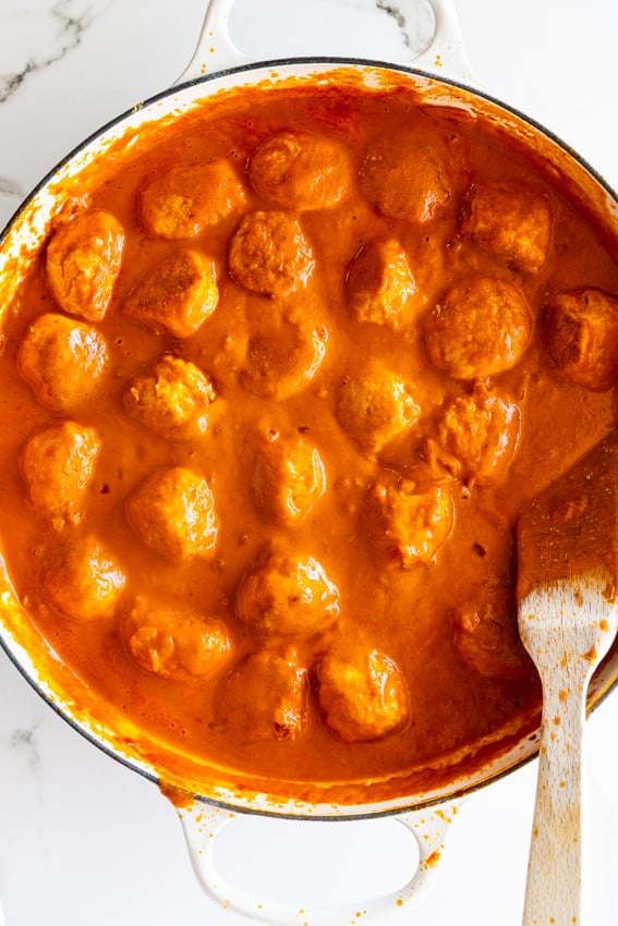 Butter Chicken Meatballs in a large skillet.