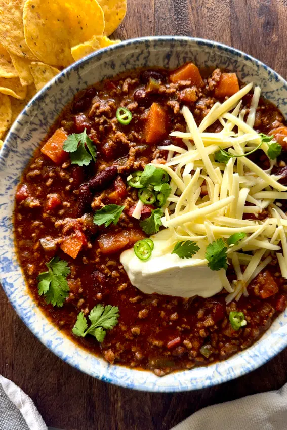 Chilli Con Carne served in a bowl.
