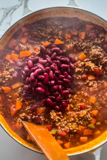 Kidney beans added to chilli con carne.