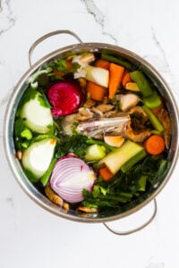 Easy Homemade Chicken Stock in large pot.