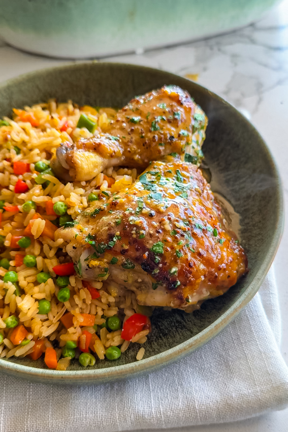Fried rice with honey mustard chicken