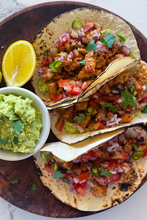 Chicken Tacos with pico de Gallo.