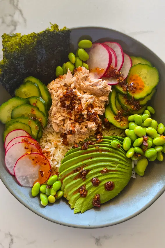 Easy Spicy Tuna Rice Bowl.