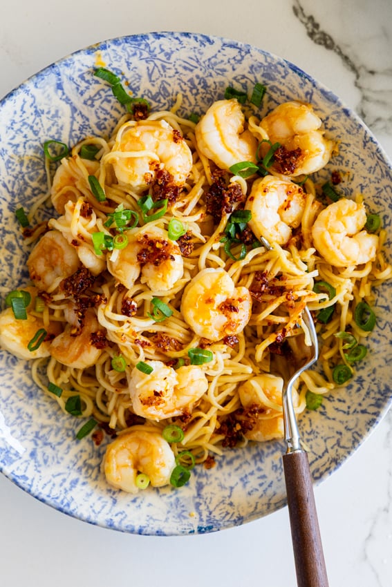 Miso noodles with prawns.
