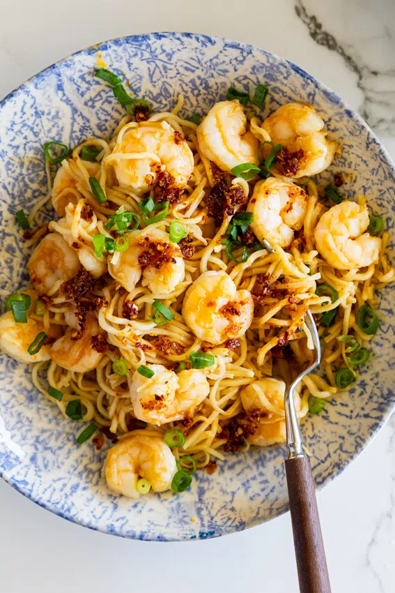 Miso noodles with prawns.