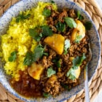 Ground beef curry/curry mince with turmeric rice.