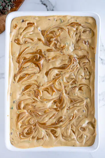 Caramel mousse in peppermint crisp tart.