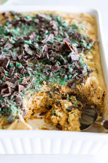 Peppermint Crisp Tart with spoon.