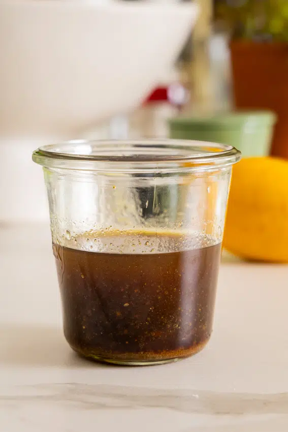 Balsamic Vinaigrette in a glass jar.